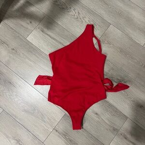 Free People Women’s Red One-Shoulder Backless Bodysuit